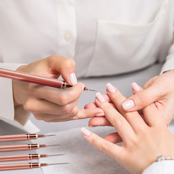 Liner Brushes 5PC Gel Polish Nail Design Painting Brush Set Handle Nail Drawing Pens Long Lines Fine Detail Art Brush Sizes 7/9/11/15/25mm Purple, Professional Salon Tool, for Makeup Organizers