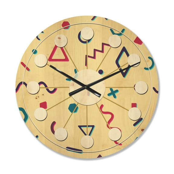 Designart 'Abstract Retro Pattern Design IX' Mid-Century Modern Wood Wall Clock