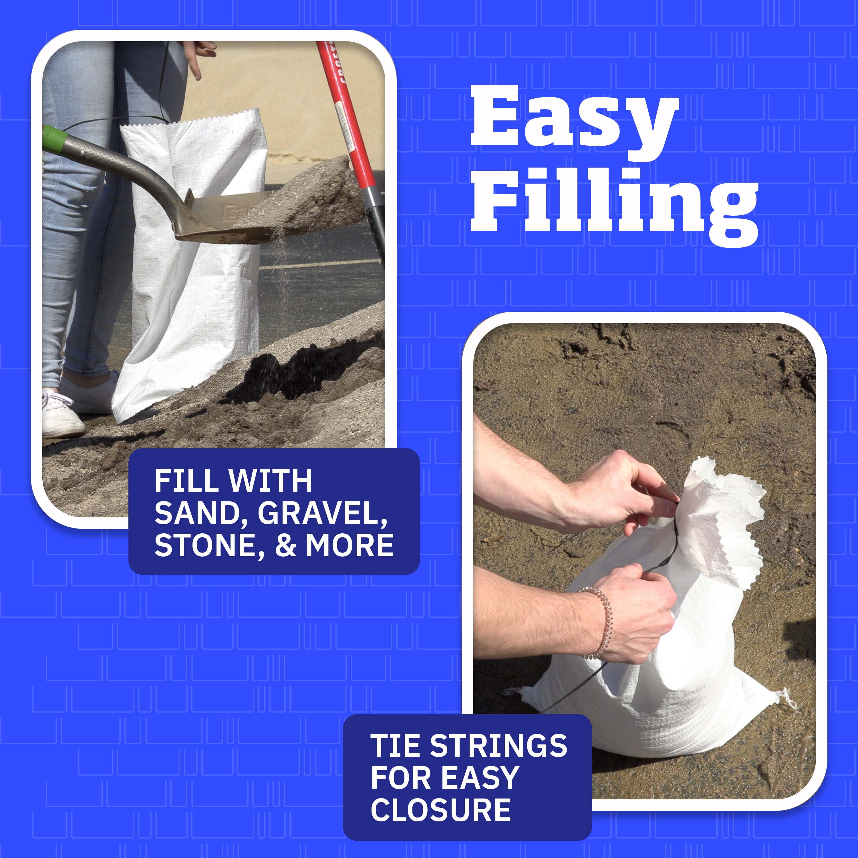 DURASACK® Sand Bags with Tie Strings, Heavy Duty, 15" x 27", White, 25 Count