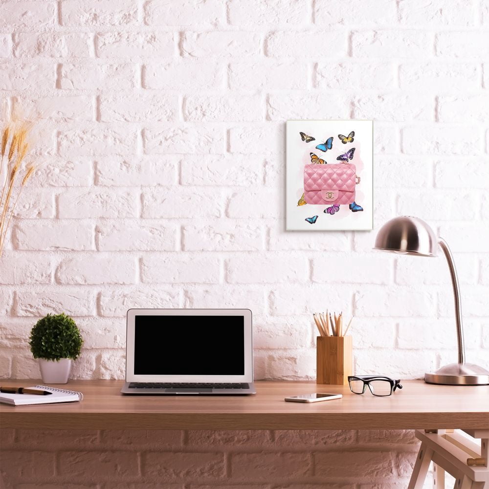 Stupell Industries Colorful Butterflies and Fashion Clutch Pink Design Beauty & Fashion Painting Unframed Art Print Wall Art, 10 x 15