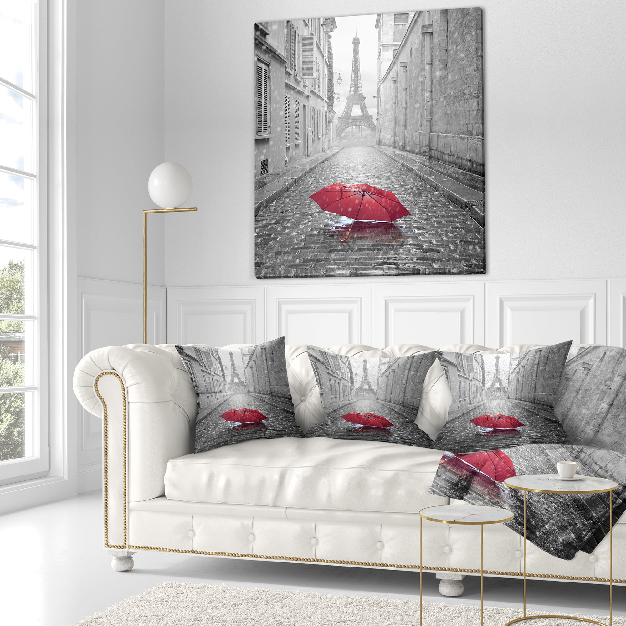 Designart Eiffel View from Paris Street - Cityscape Photo Throw Pillow - 16x16