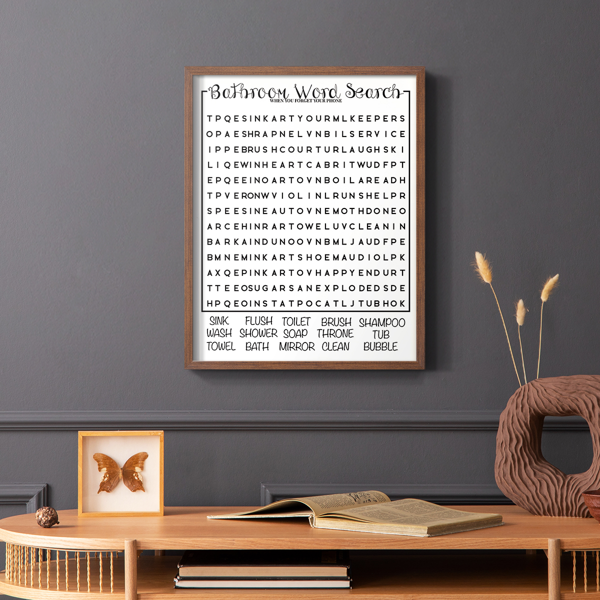 Bath Word Search in Paper Solid Wood 11 x 14 Framed Print