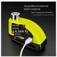 thumbnail image 4 of 120dB Motorcycle Disc Lock Alarm With Type-C Charging, Waterproof Bike Wheel Lock With Anti-Theft Cable, Scooter Security Padlock,Yellow, 4 of 6
