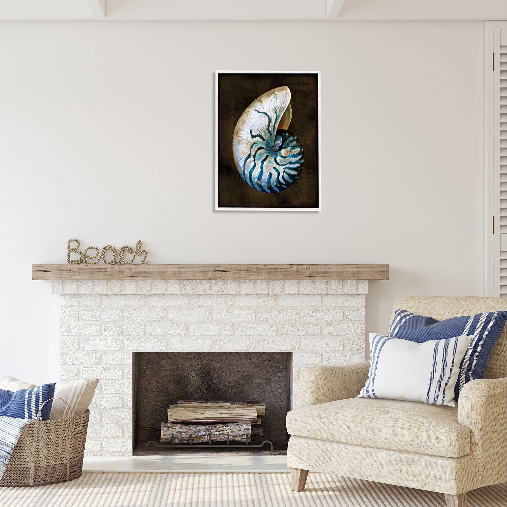 Stupell Industries Modern Marine Shell Nature Painting White Framed Art Print Wall Art, 24 x 30