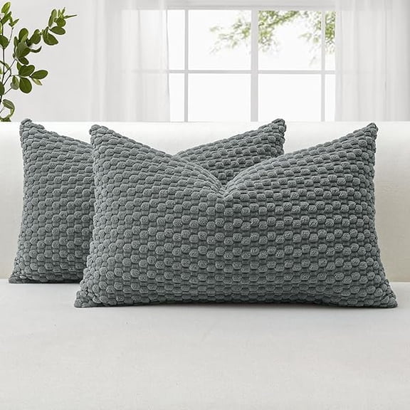 Eryueer Corduroy Soft Decorative Cushion Covers 30x50 cm Set of 2 Decorative Throw Pillow Covers with 3D Bubble Texture Pillowcase for Couch Sofa Bedroom Soft Cushion Case for Home Decor (Grey)