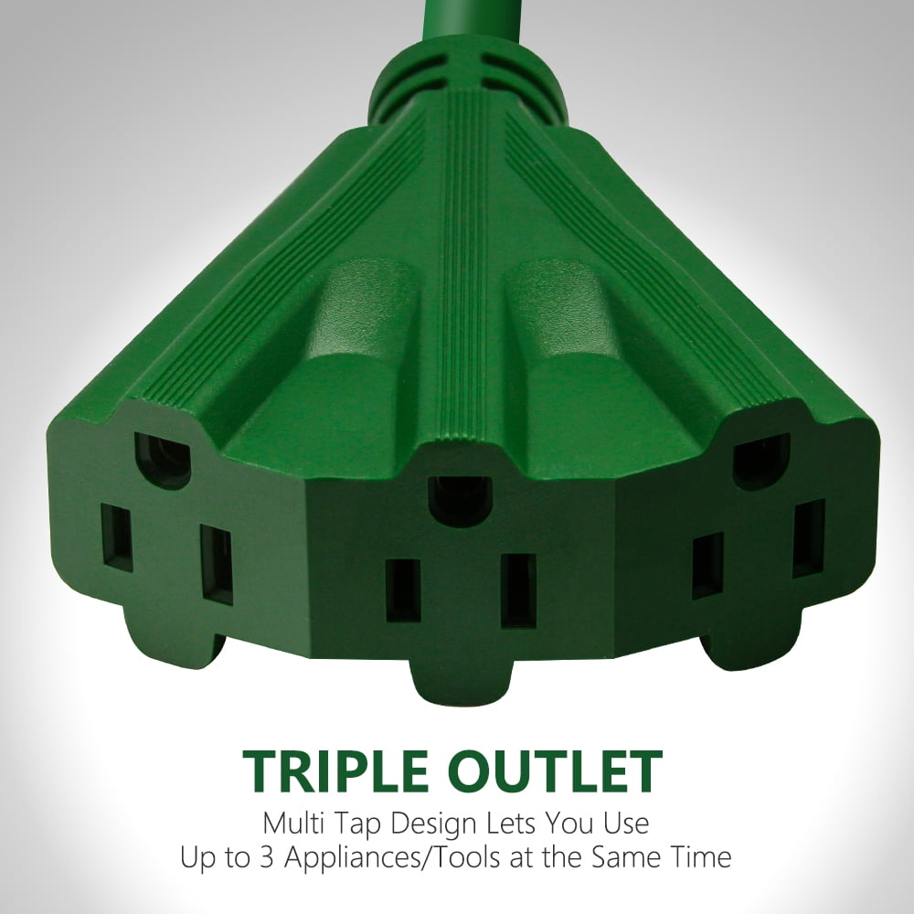 Kasonic 50FT 16 Gauge Green 3 Outlets SJTW Extension Cord