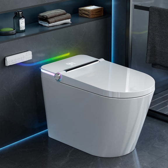 Yulika Smart Toilet with Auto Flush, Heated Seat & Warm Water Bidet, Foot Sensor, One-Piece Luxury Bathroom Toilet