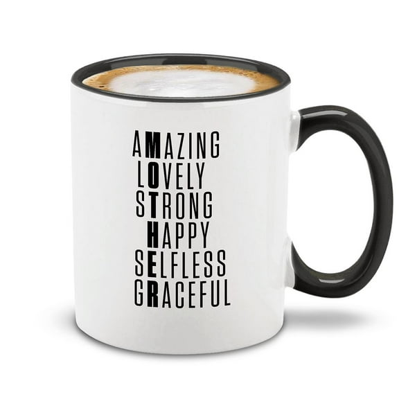 Shop4Ever® Mother Amazing Happy Selfless Ceramic Coffee Mug Cup Gift for Mom Mother's Day Idea (Black Handle 11 oz.)