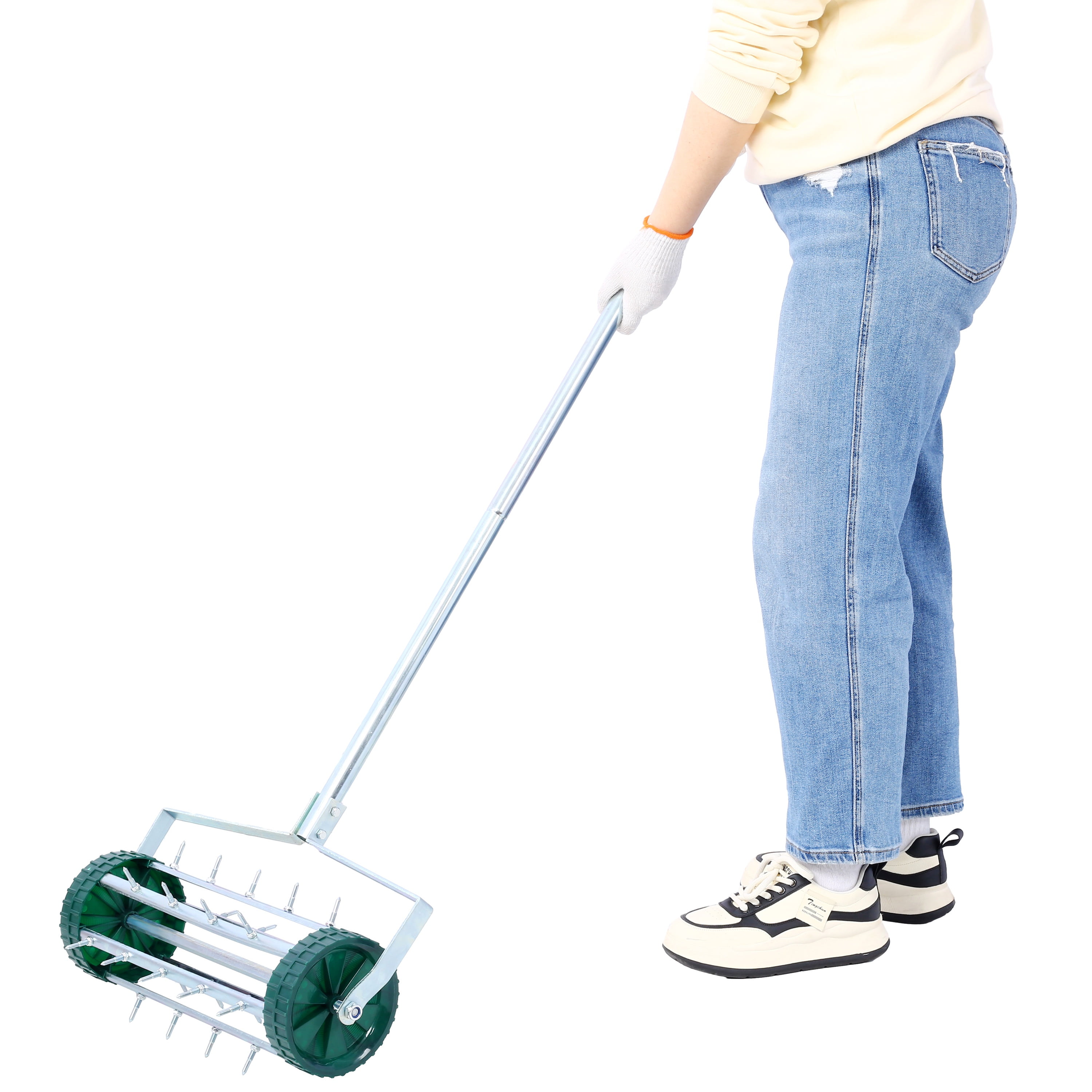 Fehomix Rolling Lawn Aerator, Heavy Duty Push Spike Aerator with 57" Steel Handle & 18" Drum, Manual Lawn Aeration Tool for Soil Compaction, Garden and Yard Care