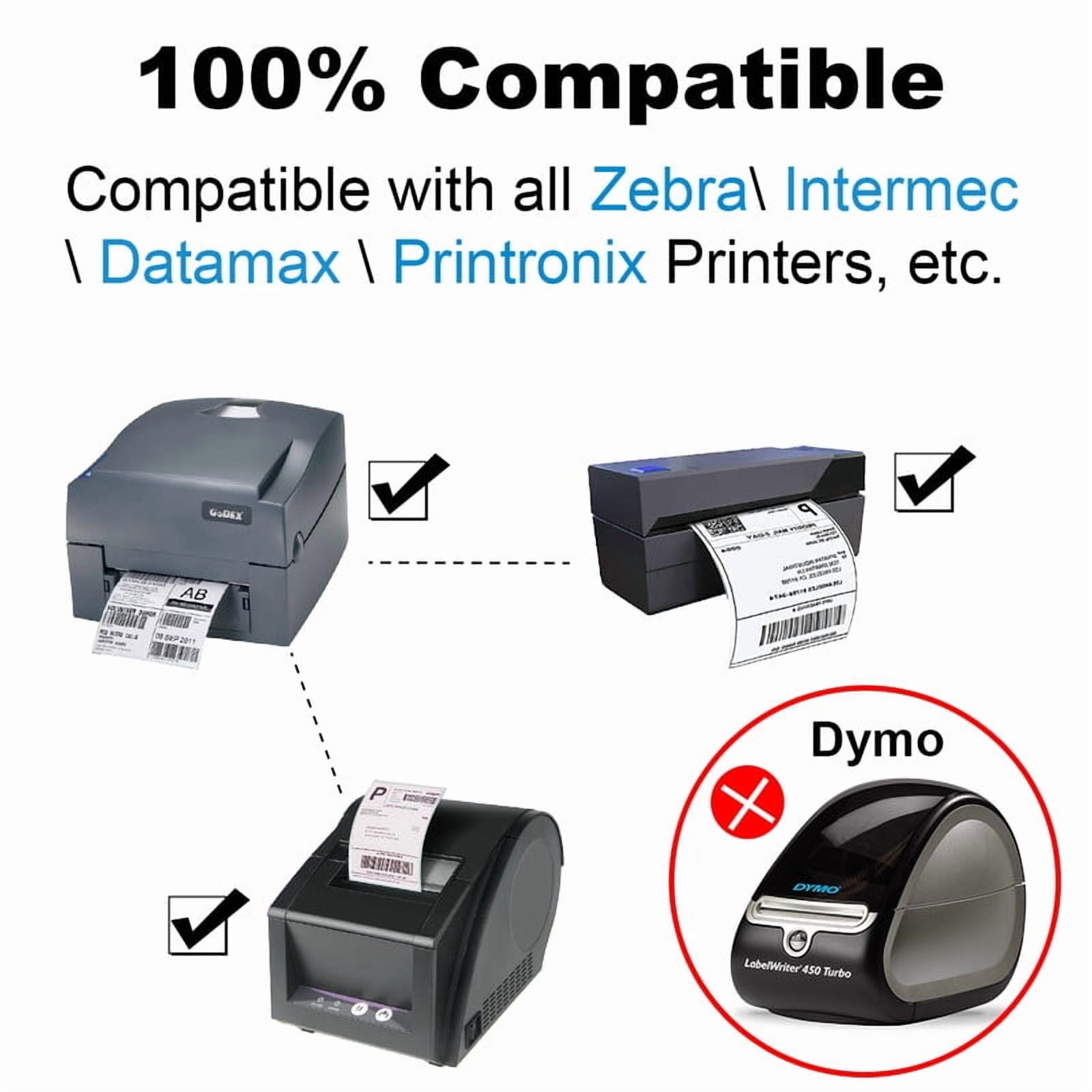 4" x 6" Blank Thermal Shipping Labels, 5 Rolls of 350 Labels Each, for Zebra ZP-450 ZP-500 ZP-505 2844 Printers, Self-Adhesive Postage Labels