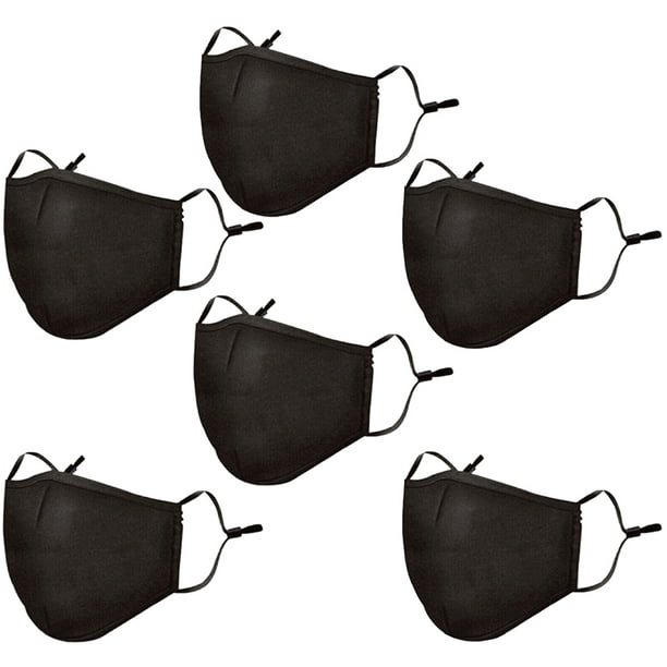 Black Face Mask 6 Pack Premium Adult 3 Layer Washable Reusable Soft
