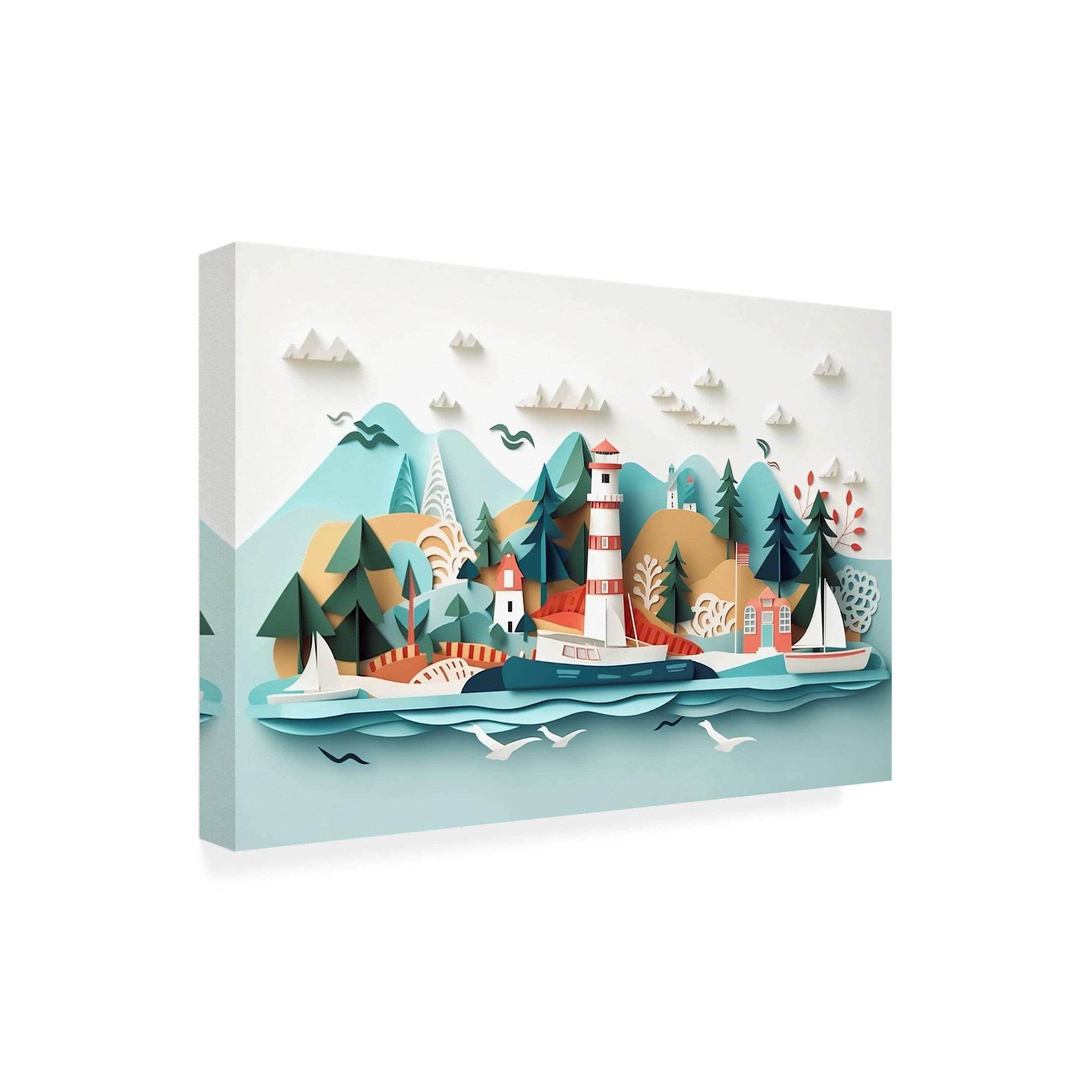 Canvas Wall Art - Ray Heere 'Paper Art Coastal Scene 1' Wall Art for Living Room, Bedroom, or Office Décor by Trademark Fine Art - 19 x 12 Inches