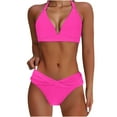 thumbnail image 3 of Summer Saving! Ashirexll Bikini Sets for Women, Two Piece Swimsuit for Women, Summer Women's Solid Color Sling V-neck Two Piece Swimsuit with Pad Party Vacation Casual Sling Bikini Set, 3 of 6