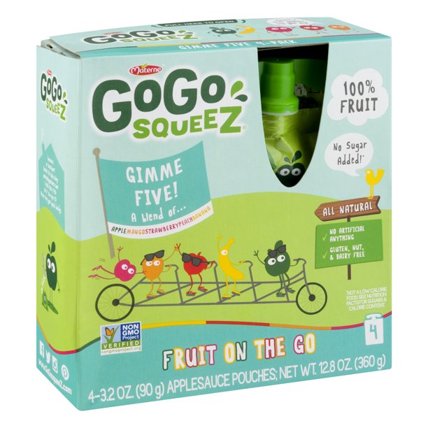GoGo SqueeZ Fruit on the Go, Gimme Five, 3.2 oz Pouches, 4 Pack