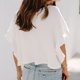 thumbnail image 5 of Top de punto con manga con volantes para mujer, cuello redondo, manga corta, jersey de color puro para verano, blanco L, 5 of 7