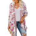 thumbnail image 1 of Women's White Floral Kimono Cardigan Open Front Cover Up, 1 of 7