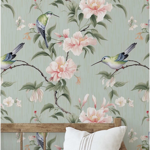 S4Sassy Peel And Stick Wall Covering, Blossom & Bird Removable Wallwrap - Blue Instant Wall Makeover Mural For Bathroom, Laundry Room, Closet Interior - Self-Adhesive Wallpaper Vinyl -25"X120"