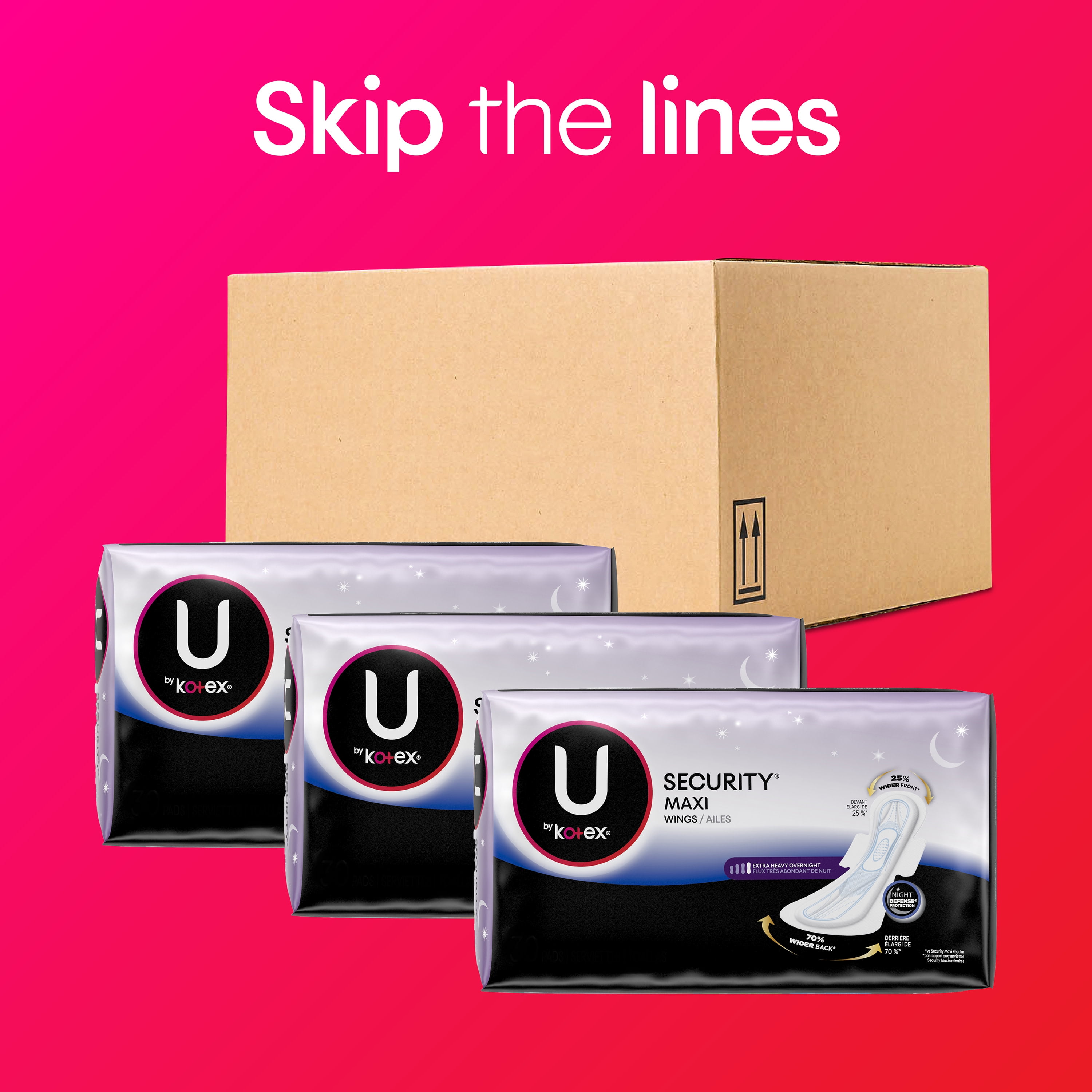 U By Kotex Security Maxi Feminine Pads With Wings Extra Heavy Overnight Absorbency Unscented 24 Count Walmart Com Walmart Com