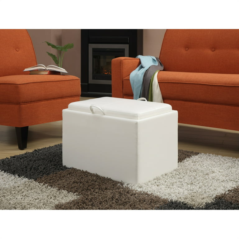 Convenience Concepts Faux Leather Designs4Comfort Accent Storage Ottoman in  Ivory with Reversible Tray
