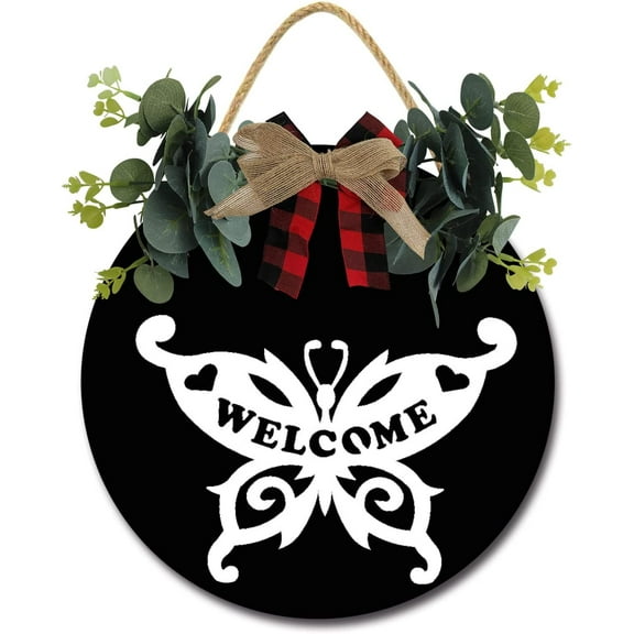 Eveokoki 12" Welcome Door Sign Plaque,Welcome Wall Hanging Signs Front Door Decor Home Decorative Door Sign Wooden Plaque Hanger for Bedroom Porch Yard Decoration