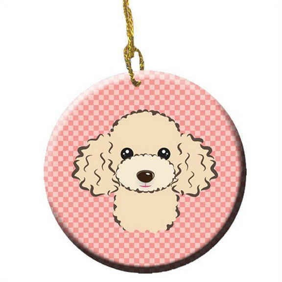 Checkerboard Pink Buff Poodle Ceramic Ornament, 2.81 In.