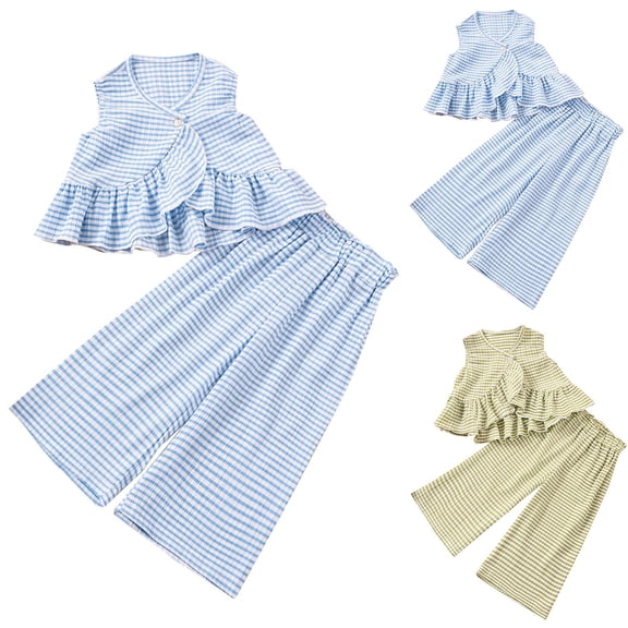 Swuxness Girls 2-Piece Outfits Suits Sleeveless Striped Tank Tops with Pants Summer Fashion Wear