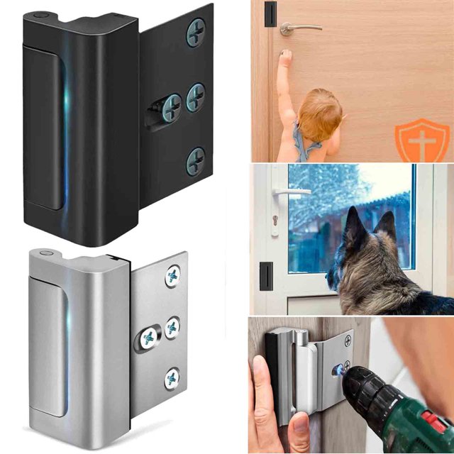 Ganfancp Inicio Cerradura de La Puerta de Seguridad con 8 Tornillos a Prueba de Niños Puerta de Refuerzo de Bloqueo con 3 Pulgadas de Parada de Soportar para Puertas Batientes Hacia El Interior de Ac