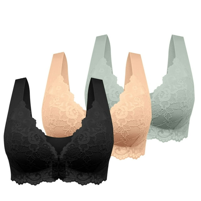 WZXFASHION Womens No Ring French Womens Front Close Bra T Back Plus Size Unlined Bra For Large Bust Bra W M