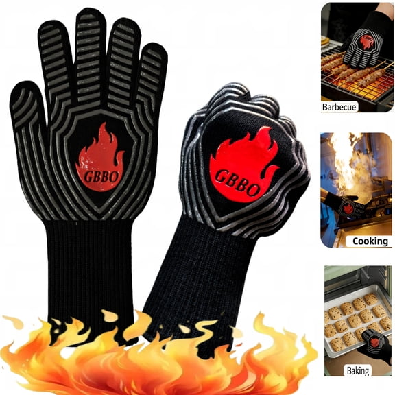 Gray BBQ Gloves, Heat Resistant Grill Gloves, Non-Slip Silicone Oven Mitts Gloves Fireproof Grilling Gloves for Kitchen, Smoking, Barbecue, Cooking, Baking, Frying