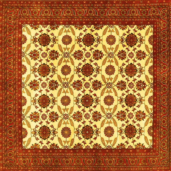 Ahgly Company Machine Washable Indoor Square Persian Yellow Traditional Area Rugs, 5' Square