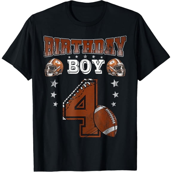4th Birthday Boy Football Lover Theme 4 Years Old T-Shirt- American fashion hot selling casual retro high quality 100% cotton T-shirt 1 piece