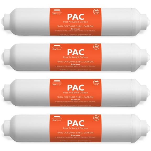 Express Water – 4 Pack Post Activated Carbon PAC Water Filter Replacement – 5 Micron Inline Filter – 10 inch Quick Connect – Under Sink and Reverse Osmosis System