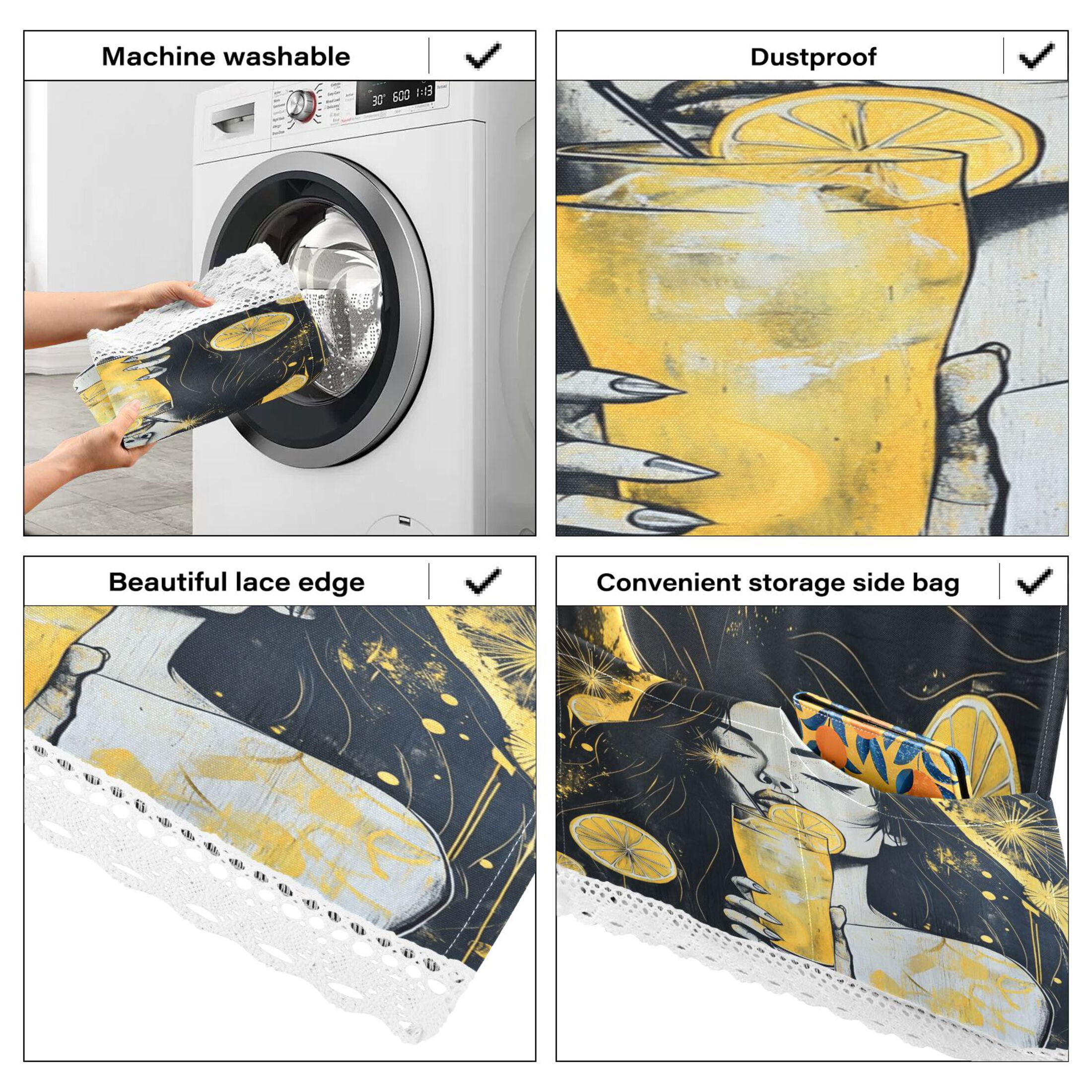 Blackhair GirlWasher and Dryer Covers Dust-Proof and Oil Resistant Fridge Cover with 4 Storage Pockets Washing Machine Top Cover for Laundry Kitchen Home 51.2 x 22 In