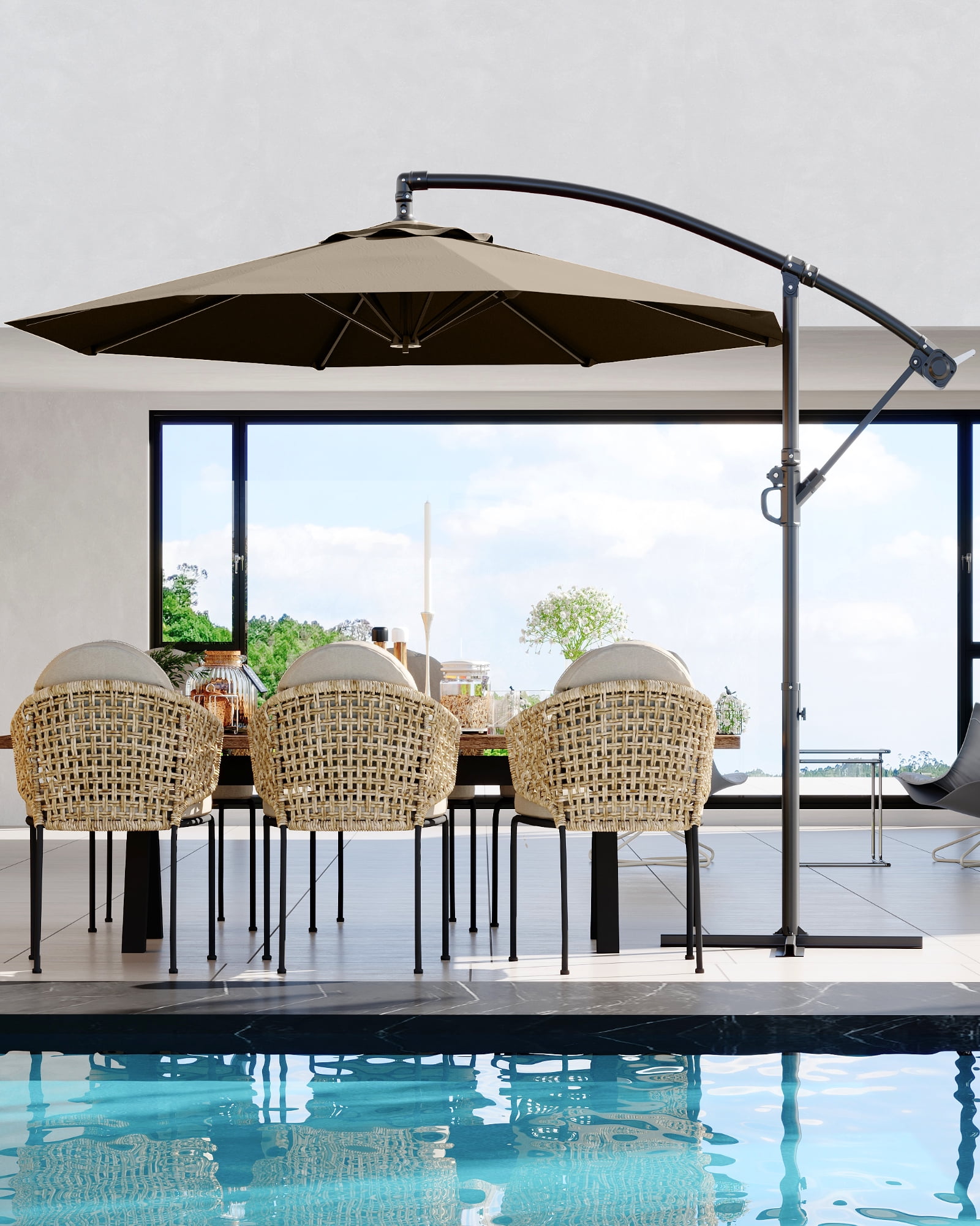 10FT Offset Cantilever Patio Umbrella with Cross Base, Large Outdoor Umbrella with Infinite Tilt & Crank Lift, UPF 50+ Fade-Resistant Fabric, Vented Canopy for Garden, Deck, Backyard