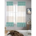 thumbnail image 5 of Turquoise Beige Stripe Curtains 63 Inch Length, Sheer Curtains for Bedroom Living Room Window Modern Art Horizontal Striped Rod Pocket Voile Drapes Kitchen Curtains Small Half Window 42"x63" 2 Panels, 5 of 6