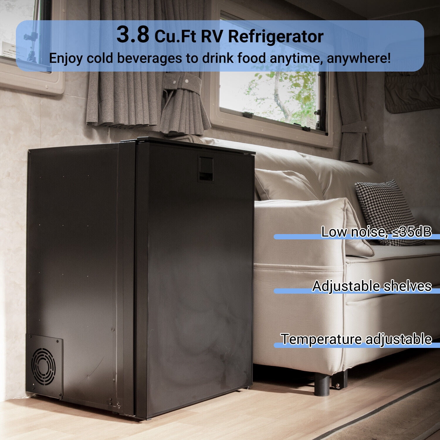 Smad 3.8 Cu ft 12/24V RV Refrigerator 110L DC Compact Portable Fridge with Freezer