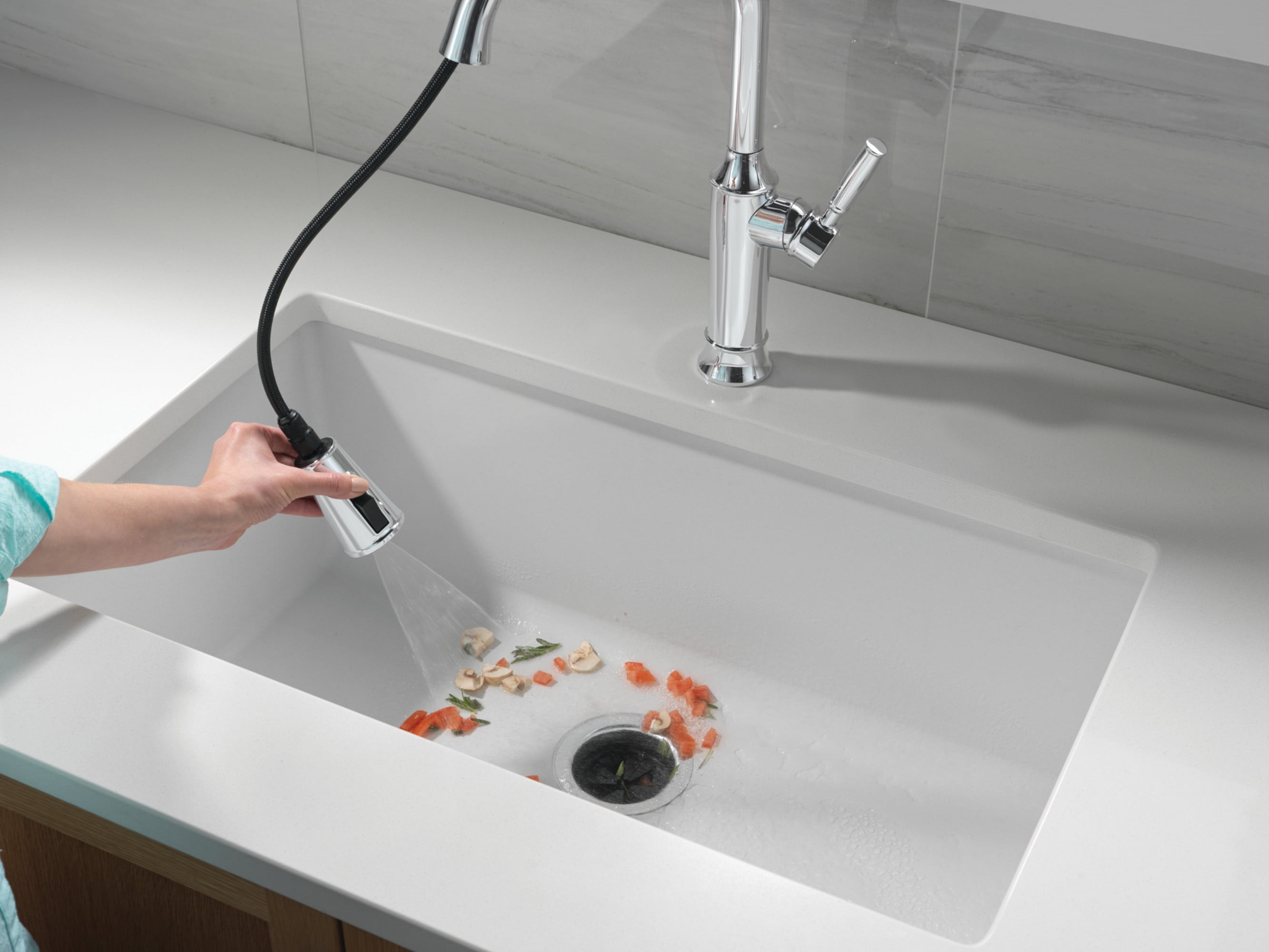 Delta 9184-Dst Renaldi 1.8 GPM Single Hole Pull Down Kitchen Faucet - Lumicoat Arctic