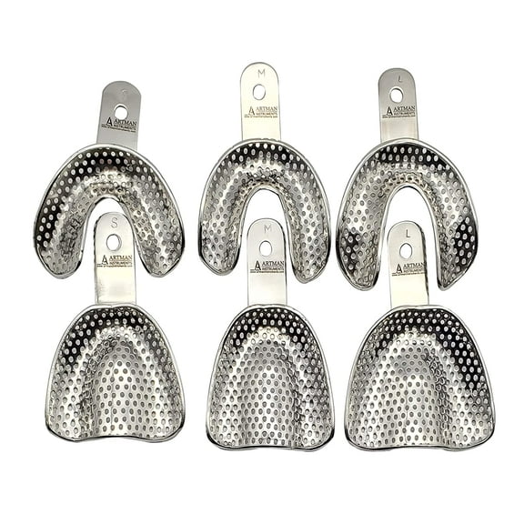Edentulous Jaw Impression Trays Set of 6 Perforated Stainless Steel by Artman Instruments Brand
