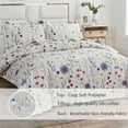 thumbnail image 3 of Jessy Home Floral Quilts Queen Blue Purple Green Flower Bedding Microfiber Bedspread Set, 3 of 7