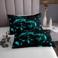thumbnail image 3 of YST Boys Gaming Queen Quilt Set for Kids Teens Gamer Queen Coverlet Set, Teal Blue Neon Light Bedding Set Gradient Geometry Checkered Bedspread Set, Video Game Theme Bed Quilt, 3 of 5