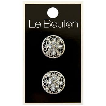 Le Bouton Silver 3/4" Glitz Crystal Shank Buttons, 2 Pieces