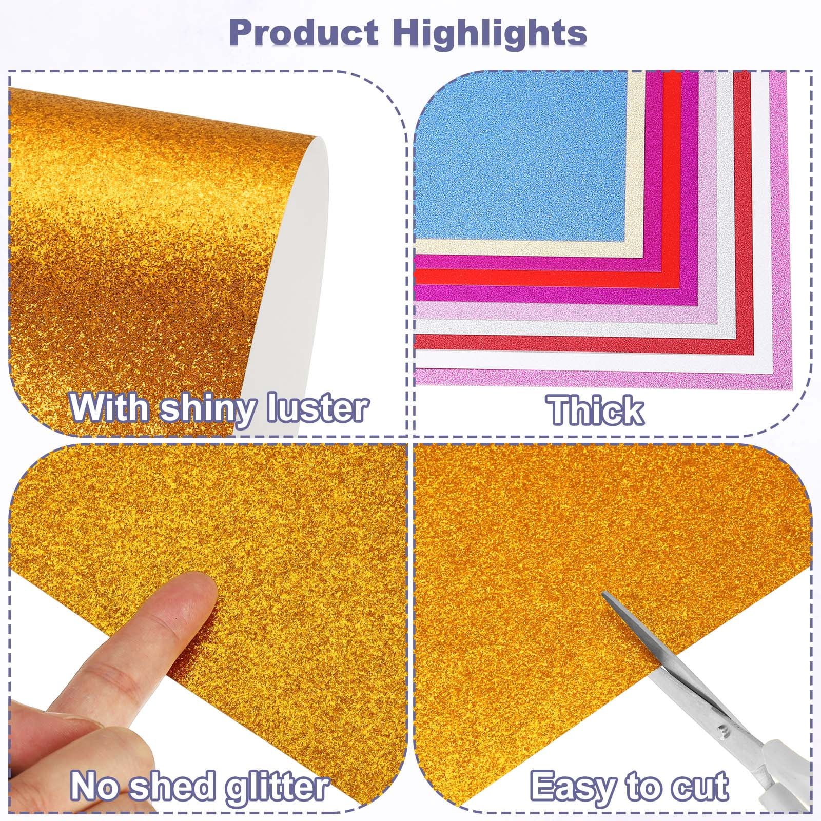 60Sheets Gold Glitter Cardstock, 8.3x11.7 in A4 Glitter Paper Card Stock Shiny Scrapbook 250gsm Sparkly Paper Large Shimmer for Crafts Scrapbook DIY Art Wedding Party