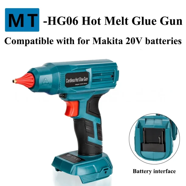 Pistola de Pegamento Caliente Inalámbrica para Batería de Iones de Litio Ma.kita 18V Max, Pistola de Pegamento de Derretimiento Caliente de Precalentamiento Rápido con 10 Piezas de Barras de Pegam...