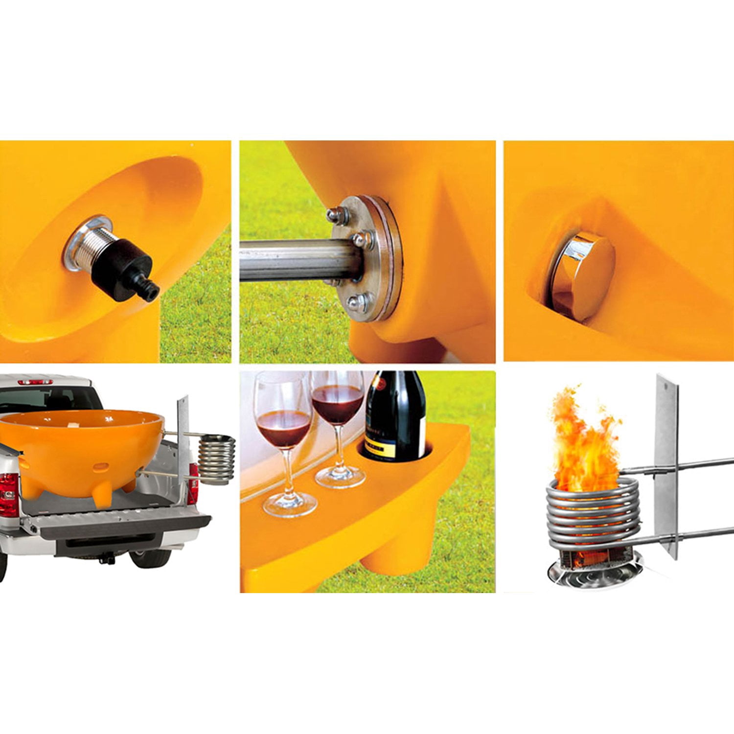 ALFI brand Orange FireHotTub The Round Fire Burning Portable Outdoor Hot Bath Tub