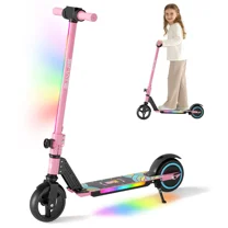 SIMATE Electric Scooter for Kids Ages 6-14, Kick Scooter with LED Display & Colorful Lights, Dual Braking System & Foldable,130W Powerful Motor,Top 8.7mph & 5 Miles