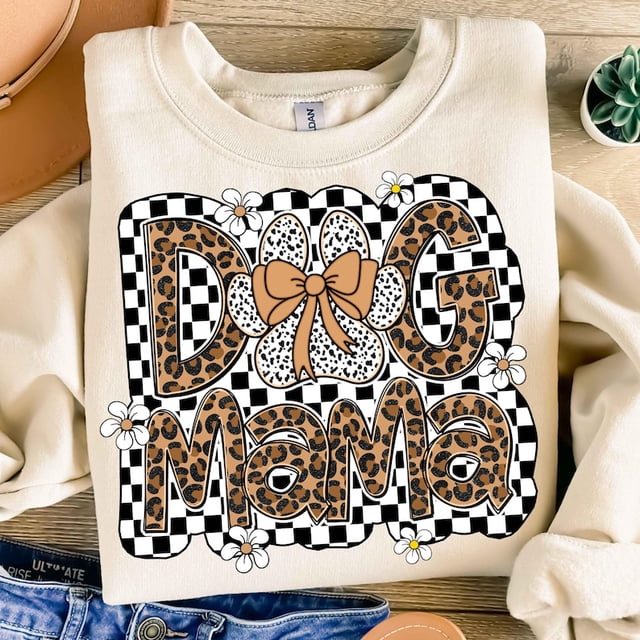 Retro Dog Mama Sweatshirt, Coquette Bow Dog Mom Sweatshirt, Dog Mom Sweatshirt, Mama Mom Sweatshirt, Checkered Mom Leopard Sweatshirt, Leopard Mama Sweatshirt