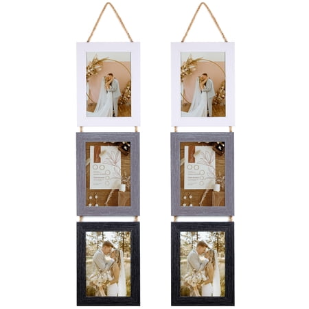 MEBRUDY 5x7 Hanging Picture Frame Collage Set of 2 with 6 Opening Vertical Hanging Rope Frames for Wall Decor