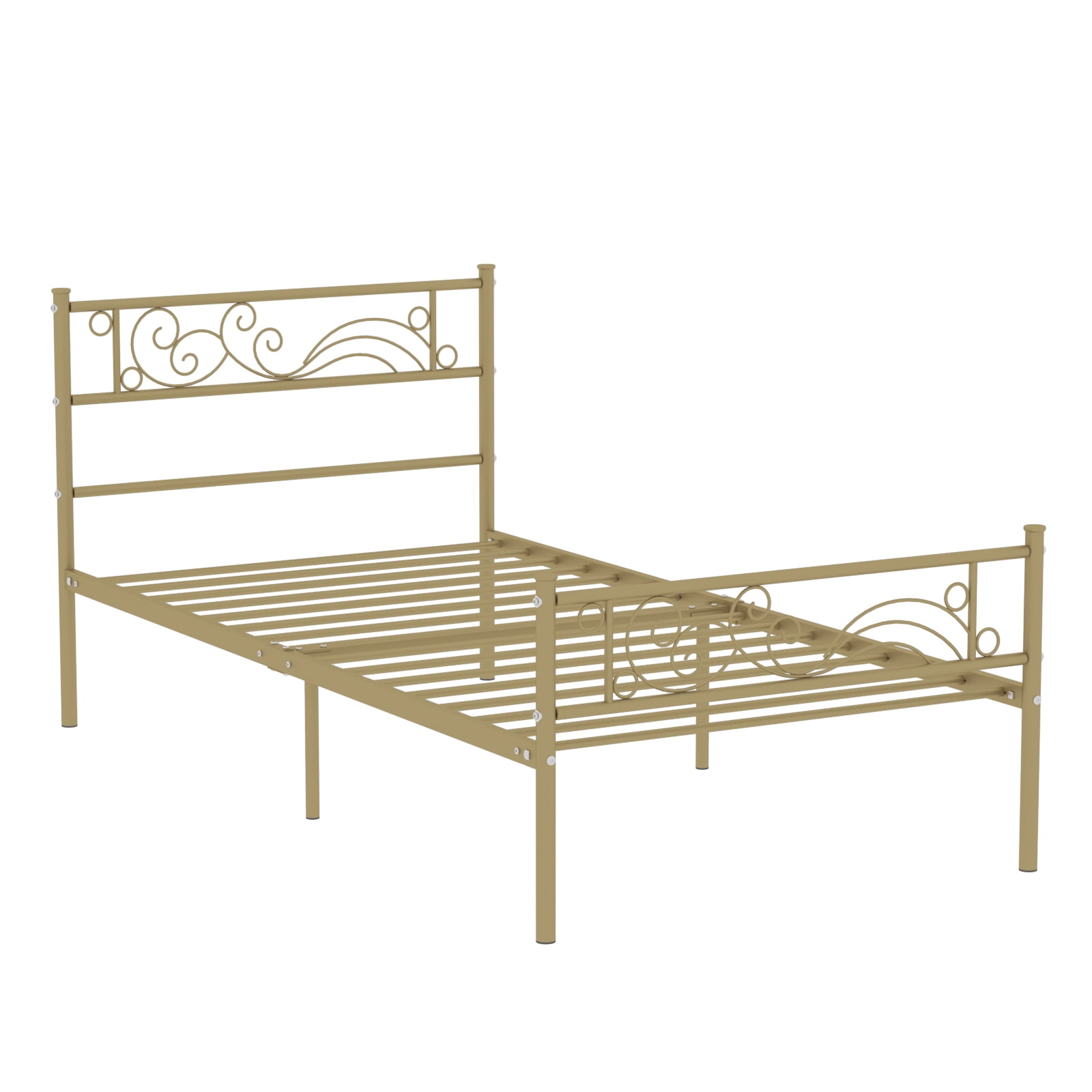 Yoneston Twin Size Metal Platform Bed Frame with Headboard Footboard for Kid - Gold