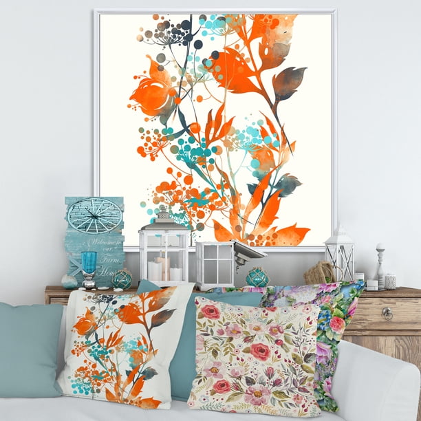 Designart 'Orange and Green Wildflowers III' Modern Framed Canvas