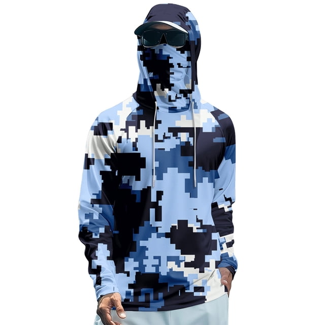 CHCNHAC Chemises de Protection Solaire pour Hommes avec Masque Upf 50 Protection Solaire Blouse de Pêche Légère Manches Longues Rafraîchissante Randonnée Maillot Dermoprotecteur Chandails à Capuchon TG